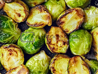 rustic crispy fried brussels sprouts food background