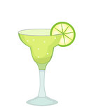 Cocktail glass for Margarita and tequila with lime slice icon flat, cartoon style. Drink isolated on white background. Alcoholic cocktail. Vector illustration.