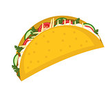 Tacos icon flat, cartoon style isolated on white background. Vector illustration, clip art. Traditional Mexican food.