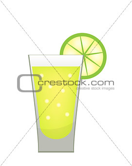 Stack of tequila with a lime slice icon flat, cartoon style. Drink isolated on white background. Alcoholic cocktail. Vector illustration.