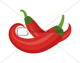 Chili icon flat, cartoon style. Red pepper is isolated on white background. Vector illustration, clip art.