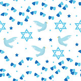 Happy Israel Independence Day seamless pattern with flags and bunting. Jewish Holidays endless background, texture. Jewish backdrop. Vector illustration.