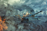Two tanks on the battlefield