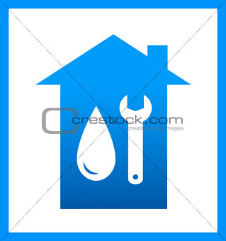 plumbing icon with water drop and wrench