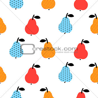 Dotted pear seamless blue and red pattern on white.