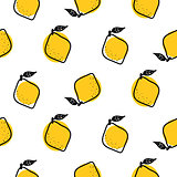 Yellow lemon with leaves vector seamless pattern.