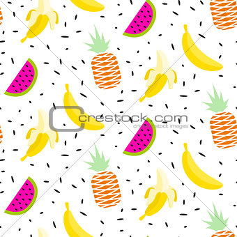 Summer fruit pattern with bananas, pineapples and watermelon.