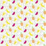 Summer fruit salad pattern with bananas, pineapples and watermelons.