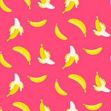 Bananas on pink seamless vector pattern.