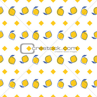 Blue and yellow lemon mediterranean seamless tile pattern.