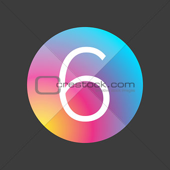 Number six colorful button