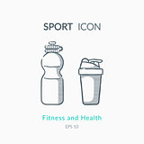 Sport shaker and bottle icons isolated on white.