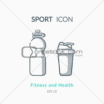 Sport shaker and bottle icons isolated on white.