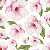 Watercolor spring seamless pattern with magnolia flowers and leaves.Blossoms background.