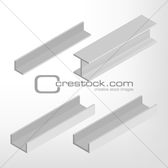 Steel beam isometric vector illustration.