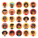 Flat African American Round Avatars on Color
