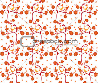 Seamless birds and flowers pattern