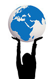 Woman silhouette holding Earth globe in hands