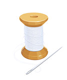 White thread reel with needle.