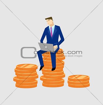 Businessman sitting with notebook on the money