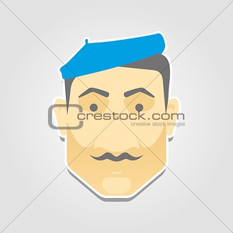 An Italian man in a beret in flat style