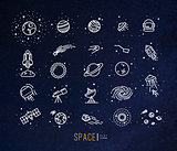 Space flat icons blue