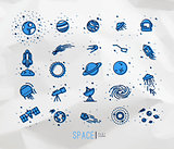 Space flat icons crumpled