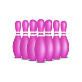 Bowling pins in pink design with white stripes standing in formation