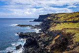 Easter island cliffs and pacific ocean landscape
