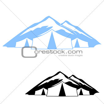 Set of logos of tents in the mountains