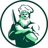 Bearded Chef Arms Crossed Knife Circle Retro