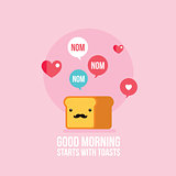 Cute toast bread loaf with mustache Cartoon character