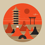 Japanese landscape Travel poster Beautiful pagoda Torri gate Mountain Fuji