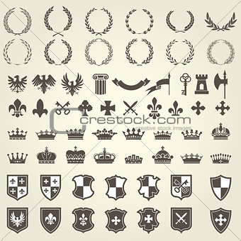 Heraldry kit of knight blazons and coat of arms elements - medie
