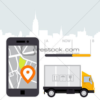 Dlivery of cargo - location tracker app and mobile gps navigatio