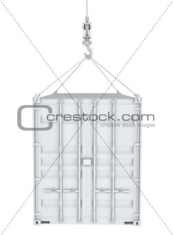 White cargo container on hook