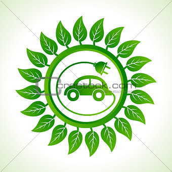 Eco car inside the leaf background
