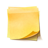 Different yellow sticky notes in pile on white background