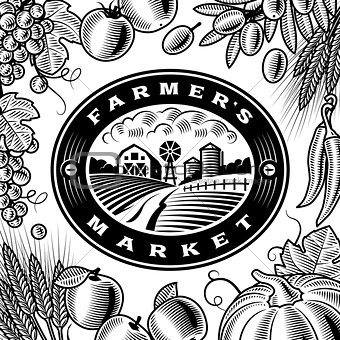 Vintage Farmers Market Label Black And White