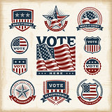 Vintage USA election labels and badges set