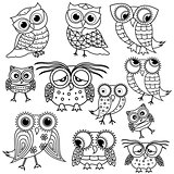 Eleven cartoon funny owl outlines