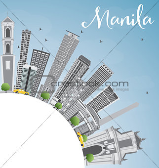 Manila Skyline with Gray Buildings and Blue Sky.