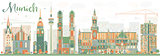 Abstract Munich Skyline with Color Buildings.