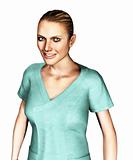 3d female nurse in green scrubs smiling