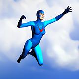 generic super hero woman in blue flying 1
