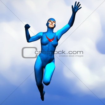 generic super hero woman in blue flying 2