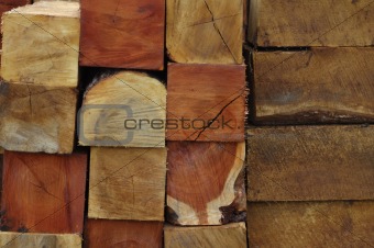 Piled wood blocks