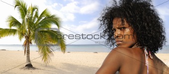 bikini model on tropical beach