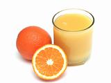 Glass of orange juice and segment of an orange