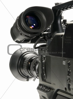 Professional digital video camera, isolated on white background
